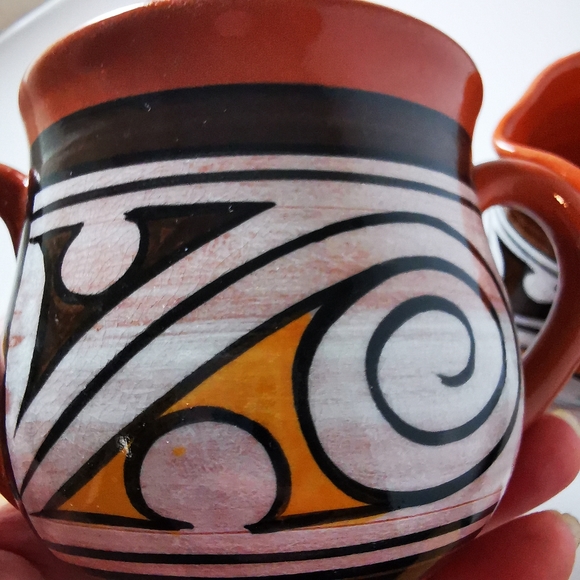 Vintage Red Clay Pottery Cream and Sugar Abstract Brown White Mustard Colour - Picture 3 of 16